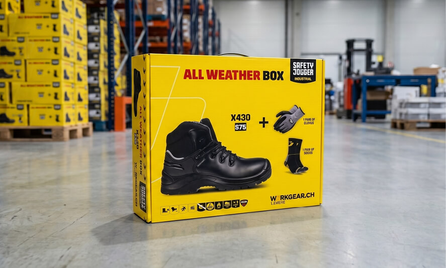 Allwetter-Sicherheitsschuh-Box mit Handschuhen und Arbeits-Socken
