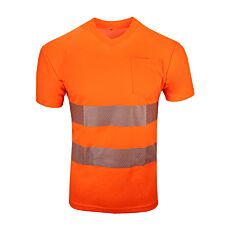 T-shirt haute visibilité à encolure en V orange fluo