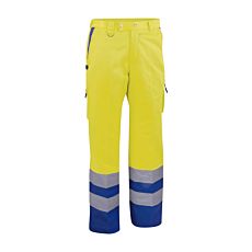 Pantalon de travail avec aération et 2 poches latérales jaune-bleu