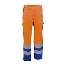 Pantalon de travail avec aération et 2 poches latérales orange-bleu