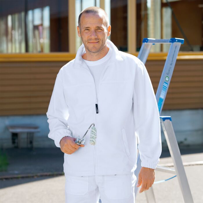 Weisse Fleecejacke mit durchgehendem Reissverschluss