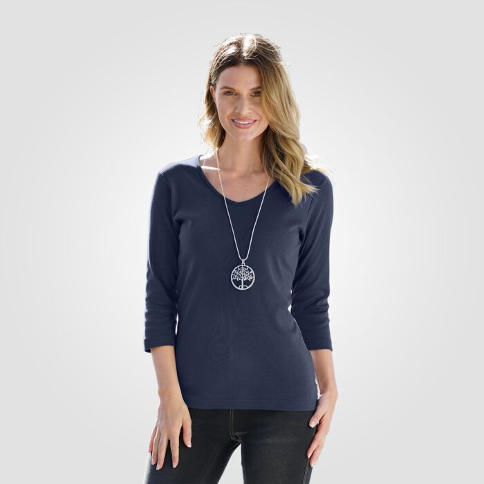 Shirt côtelé à manches 3/4 et encolure en V