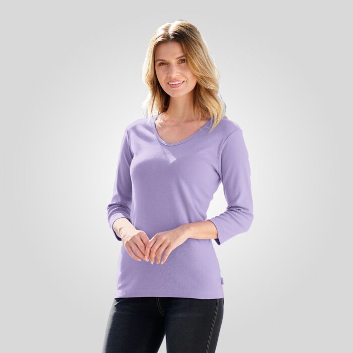 Shirt côtelé à manches 3/4 et encolure en V