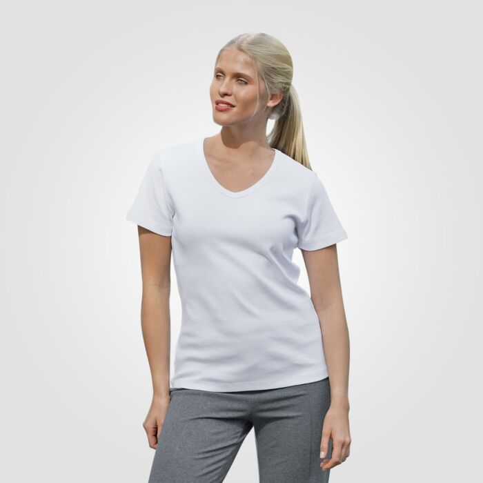 T-shirt côtelé à encolure en V arrondie